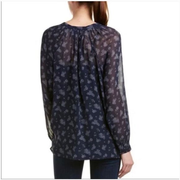 Vince Calico Floral Semi Sheer Popover Silk Top - Picture 3 of 11